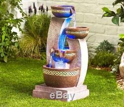 Aztec Columns 3 Tier Jar Jug Water Feature Fountain Cascade Garden Stone Effect