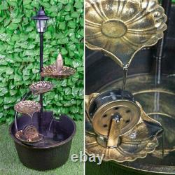 Barrel & Lotus Outdoor Garden Fountain Water Feature with Solar Powered LED Light