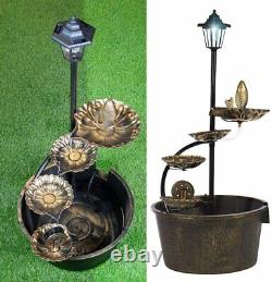 Barrel & Lotus Outdoor Garden Fountain Water Feature with Solar Powered LED Light