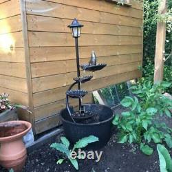 Barrel & Lotus Outdoor Garden Fountain Water Feature with Solar Powered LED Light