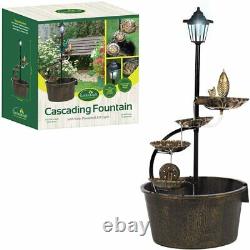 Barrel & Lotus Outdoor Garden Fountain Water Feature with Solar Powered LED Light