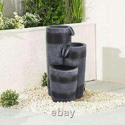 Barrel Solar Powered Outdoor Fountain Garden Water Feature LED Polyresin Statues