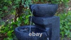 Battery Backup Garden Outdoor Solar Powered Charcoal Bowl Water Fountain Feature