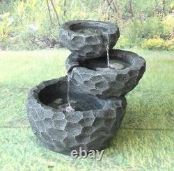 Battery Backup Garden Outdoor Solar Powered Chiseled Rock Water Fountain Feature