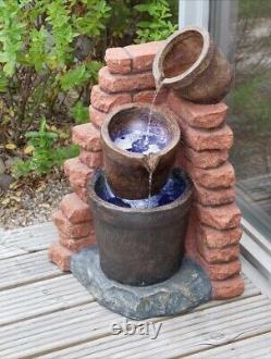 Battery Backup Garden Outdoor Solar Powered Corner Brick Water Fountain Feature