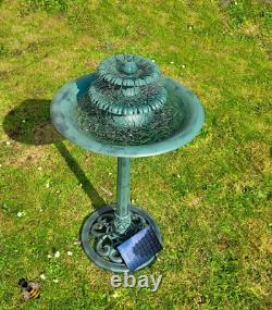 Bird Bath Solar Water Feature Garden Patio Fountain Ornament Green