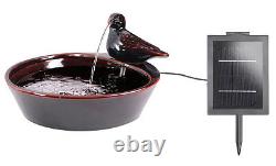 Bird Bowl Water Feature Fountain Waterfall Solar Power Red Glazed Ceramic Garden