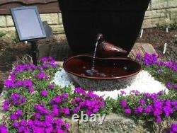 Bird Bowl Water Feature Fountain Waterfall Solar Power Red Glazed Ceramic Garden