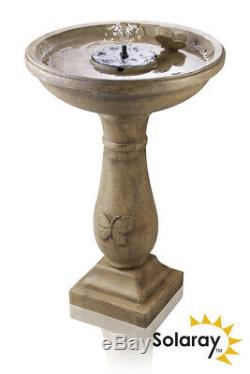 Birdbath Water Feature Fountain Solar Power Butterfly Motif Stone Effect Garden