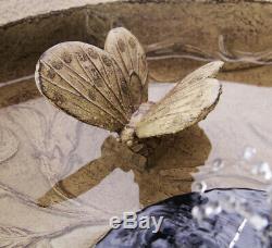 Birdbath Water Feature Fountain Solar Power Butterfly Motif Stone Effect Garden