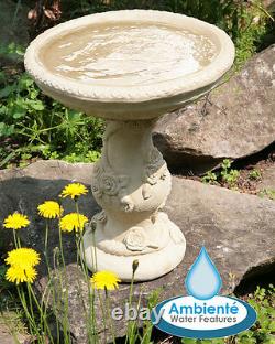 Birdbath Water Fountain Feature Classical Floral Rose White Stone Effect Garden