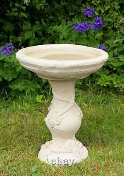 Birdbath Water Fountain Feature Classical Floral Rose White Stone Effect Garden