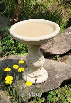 Birdbath Water Fountain Feature Classical Floral Rose White Stone Effect Garden