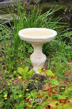 Birdbath Water Fountain Feature Classical Floral Rose White Stone Effect Garden