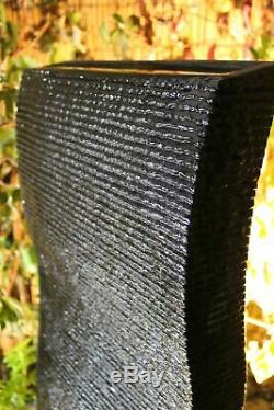 Black Resin Wave Contemporary Water Feature with led, garden fountain wall