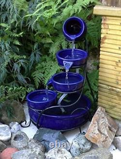Blue Solar Ceramic Garden Water Feature with Battery Backup and Lights H55cm
