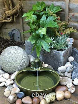 Bowl Water Feature Fountain Solar Powered Frog Pond Ceramic Design Garden Patio