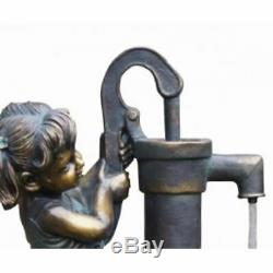 Boy & Girl at Barrel Solar Powered Water Feature Garden Fountain