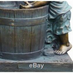 Boy & Girl at Barrel Solar Powered Water Feature Garden Fountain