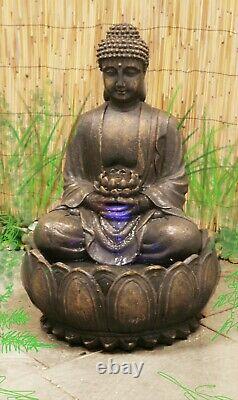 Bronze Buddha Water Feature Fountain Cascade with Lights Garden Outdoor Decor
