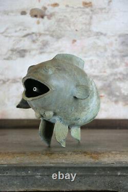 Bronze Carp Water Spout Fountain Head Folk Art Garden Antique Verdigris