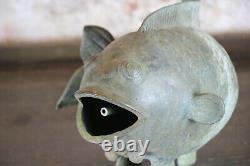 Bronze Carp Water Spout Fountain Head Folk Art Garden Antique Verdigris