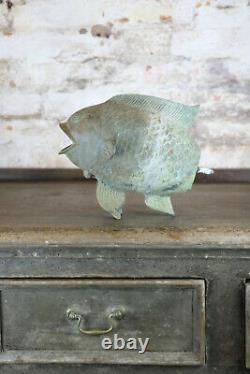 Bronze Carp Water Spout Fountain Head Folk Art Garden Antique Verdigris