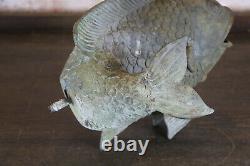 Bronze Carp Water Spout Fountain Head Folk Art Garden Antique Verdigris