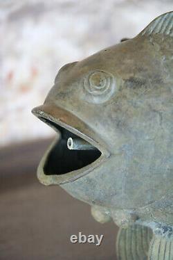 Bronze Carp Water Spout Fountain Head Folk Art Garden Antique Verdigris