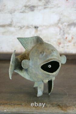 Bronze Carp Water Spout Fountain Head Folk Art Garden Antique Verdigris