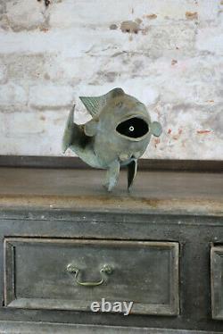 Bronze Carp Water Spout Fountain Head Folk Art Garden Antique Verdigris