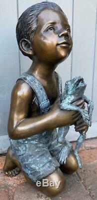 Bronze Fountain Water Feature Boy holding Frog 53cm High Garden Sculpture