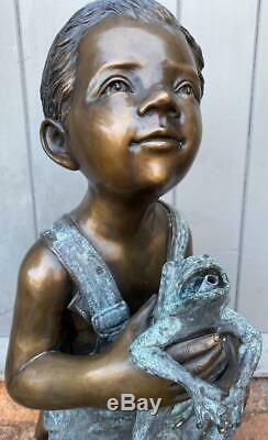 Bronze Fountain Water Feature Boy holding Frog 53cm High Garden Sculpture