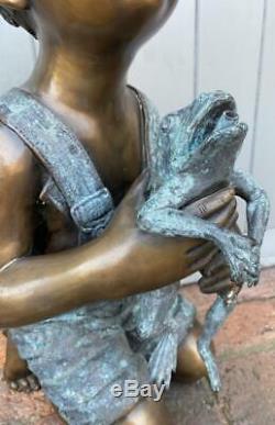 Bronze Fountain Water Feature Boy holding Frog 53cm High Garden Sculpture