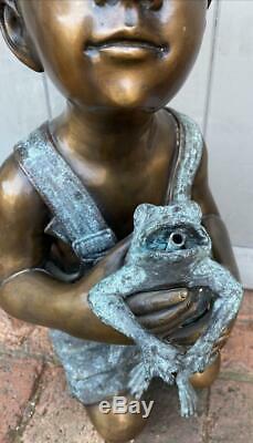 Bronze Fountain Water Feature Boy holding Frog 53cm High Garden Sculpture