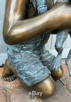 Bronze Fountain Water Feature Boy holding Frog 53cm High Garden Sculpture