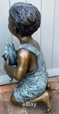 Bronze Fountain Water Feature Boy holding Frog 53cm High Garden Sculpture