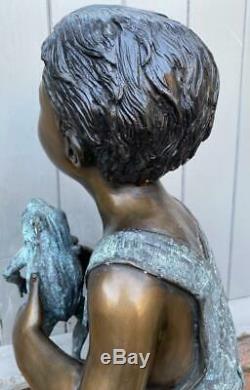 Bronze Fountain Water Feature Boy holding Frog 53cm High Garden Sculpture