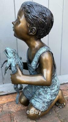 Bronze Fountain Water Feature Boy holding Frog 53cm High Garden Sculpture