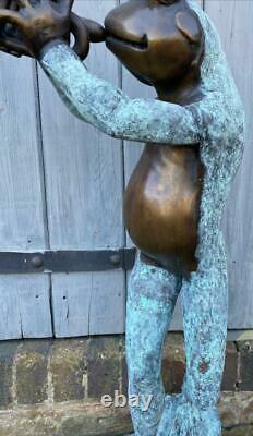 Bronze Fountain Water Garden Feature Sculpture Statue Frog playing Trumpet 85cm