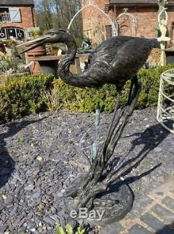 Bronze Fountain Water Garden Feature Single Heron / Stork / Crane 81cm High