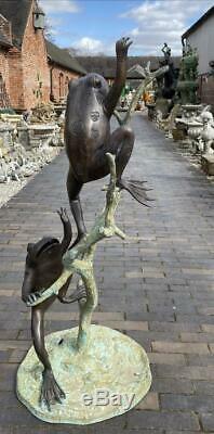 Bronze Fountain Water Garden Feature Two Frogs 106cm High
