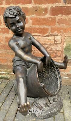 Bronze Sculpture Water Feature / Fountain Boy with Bucket Outdoor Garden