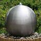 Brushed Stainless Steel Sphere Water Feature Fountain Garden & Lights 45cm