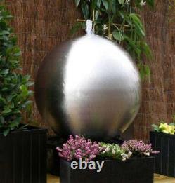 Brushed Stainless Steel Sphere Water Feature Fountain Garden & Lights 45cm