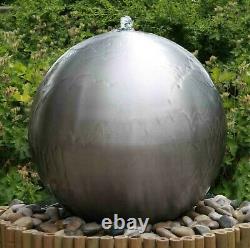 Brushed Stainless Steel Sphere Water Feature Fountain Garden & Lights 75cm
