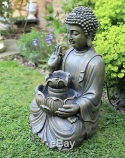 Buddha Garden Ornament Water Feature Fountain Outdoor Use Led 50cm In Bronze