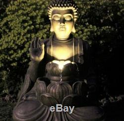 Buddha Garden Ornament Water Feature Fountain Outdoor Use Led 50cm In Bronze