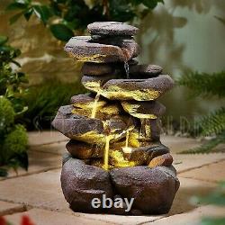 Cascade Falls Solar Water Feature Outdoor Garden LED Fountain Solar Powered