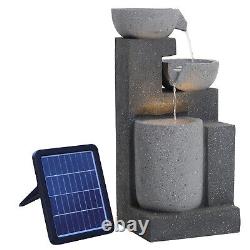 Cascade Fountain Tiered Water Feature Solar Power Lights Landscaping Decoration